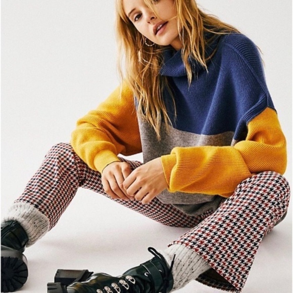Free People Rudy Houndstooth High Rise Knit Pants Women’s Red and Black Size 0